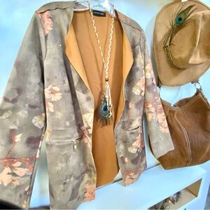 Anthropologie Floral Tan and Brown Jacket Blazer